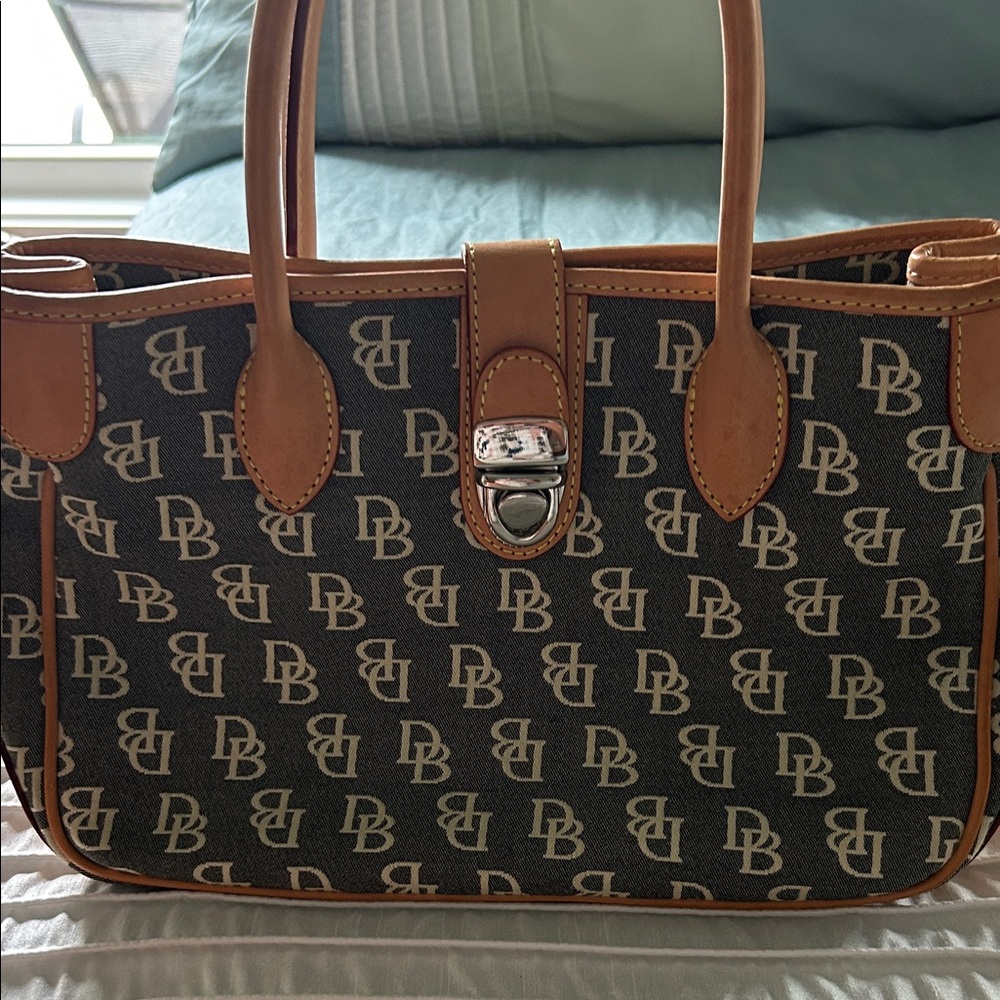 Dooney & Bourke Black and Tan Monogram Satchel